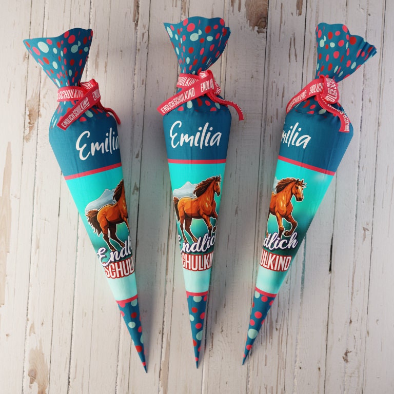 504 Schultüte/Zuckertüte: Pferd Punktliebe - Baumwoll-Panel zum selber nähen oder fix&fertig genäht - DIY Näh-Set 70 cm
