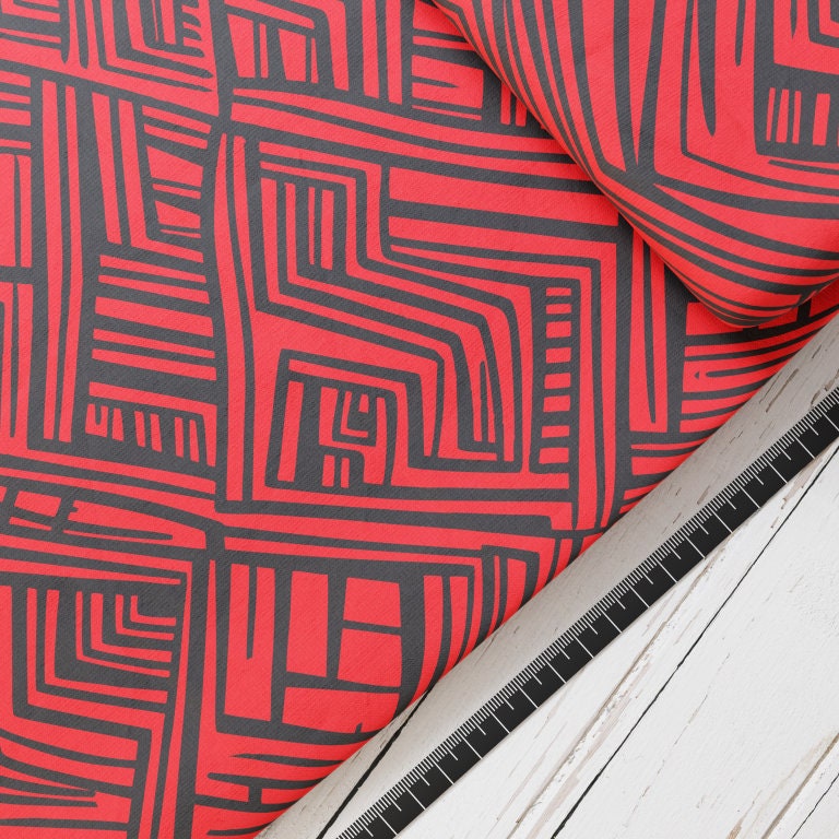 Baumwollsatin: Planken rot - perfekt für Schultüten, Accessoires zur Einschulung - Lava, Muster, Dino, Drache, Streifen, Vulkan