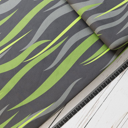 Baumwollsatin: Waves Green - perfekt für Schultüten, Accessoires zur Einschulung - Wellen, Grün, Grau, Wild, Wald