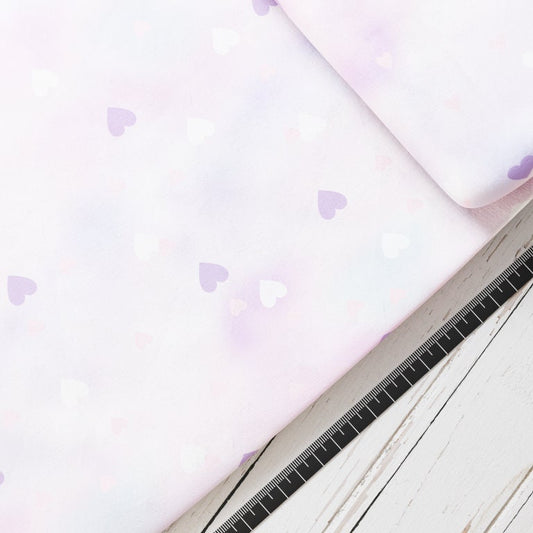 Baumwollsatin: Zuckerwatte mit Herzen - perfekt für Schultüten, Accessoires zur Einschulung - Einhorn, Lila, Rosa, Wolken, Farbverlauf