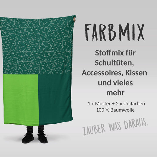 Stoffmix PANEL: Grey Stripes on Green (97 cm x 150 cm) - perfekt für Schultüten & Accessoires zur Einschulung | Streifen, Fussball, Soccer