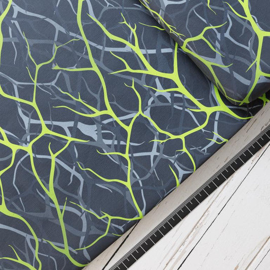 Baumwollsatin: Grüne Wurzeln - perfekt für Schultüten, Accessoires zur Einschulung - Dschungel, Lianen, Grün, Panther, Wurzelwerk, Raubkatze