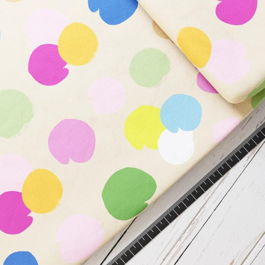 Baumwollsatin: Ökosystem 2025 - perfekt für Schultüten, Accessoires zur Einschulung - Hund, Katze, Pferd, Tiere, Punkte, Beige