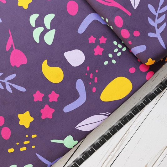 Baumwollsatin: Imaginärer Wald - perfekt für Schultüten, Accessoires zur Einschulung - Bunt,Dschungel, Faultier, Chamäleon, Panther, Papagei