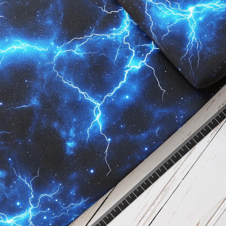 Baumwollsatin: Gewitter im Weltall - perfekt für Schultüten, Accessoires zur Einschulung - Blitze, Weltall, Dinosaurier, Raumschiff