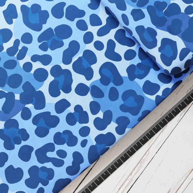 Baumwollsatin: Blue Gepard - perfekt für Schultüten, Accessoires zur Einschulung - Panther, Leopard, Raubkatze, Tiger, Löwe