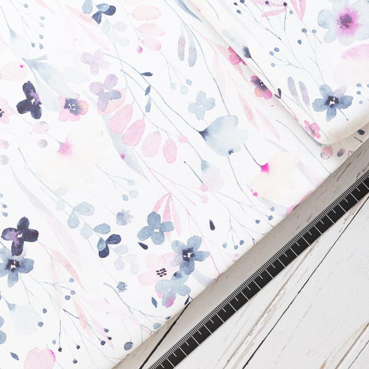 Baumwollsatin: Wasserfarben Blumen - perfekt für Schultüten, Accessoires zur Einschulung - Blumen, Aquarell, Zweige