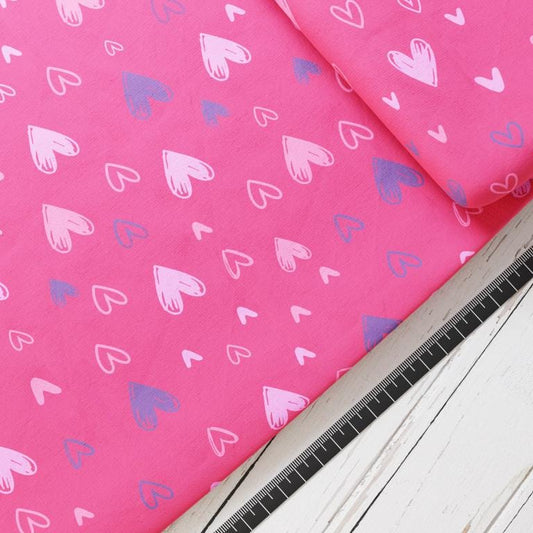Baumwollsatin: Hearts PINK - perfekt für Schultüten, Accessoires zur Einschulung - Herzen, Hufeisen, Lila, Rosa