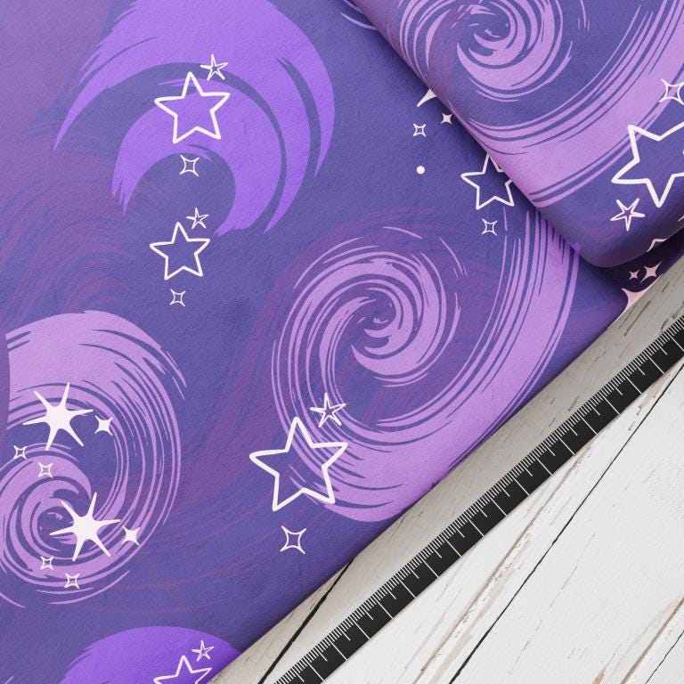 Baumwollsatin: Lila Sternenglanz - perfekt für Schultüten, Accessoires zur Einschulung - Elfe, Fee, Zauberei, Magie