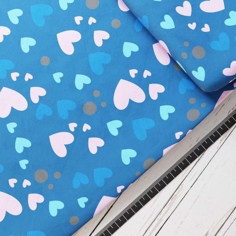 Baumwollsatin: Herzen im Meer - perfekt für Schultüten, Accessoires zur Einschulung - Ocean, Sea, Herzen, Muschel, Blau, Rosa, Meerjungfrau