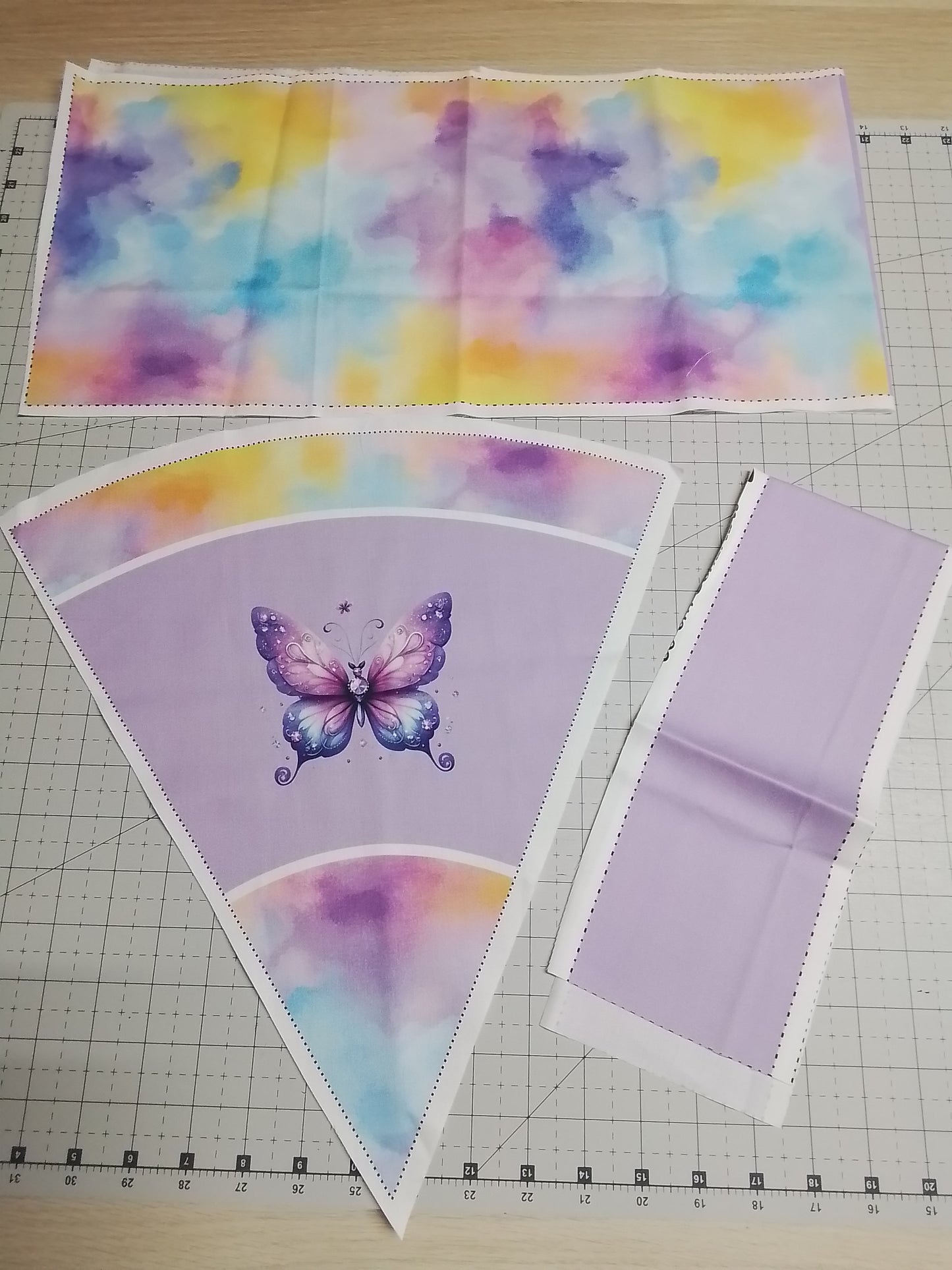 Sofortkauf 35cm: 35 cm (Geschwistertüte) aus Baumwolle als Nähset - " Schmetterling mit Steinchen ,Auf dem Regenbogen" - wie abgebildet