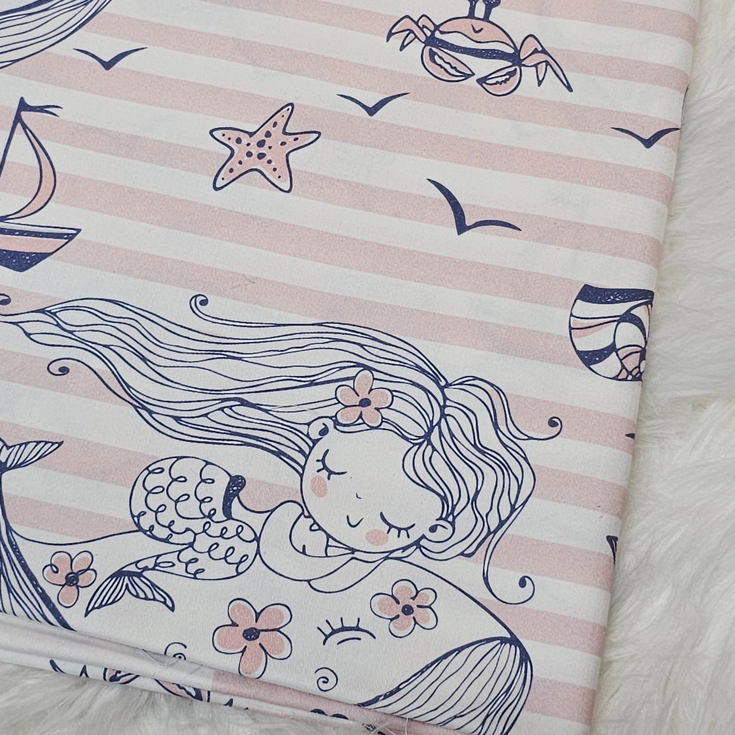 Sofortkauf: Baumwolle ca. 150 x 100 cm - Meerjungfrau Rosa Streifen