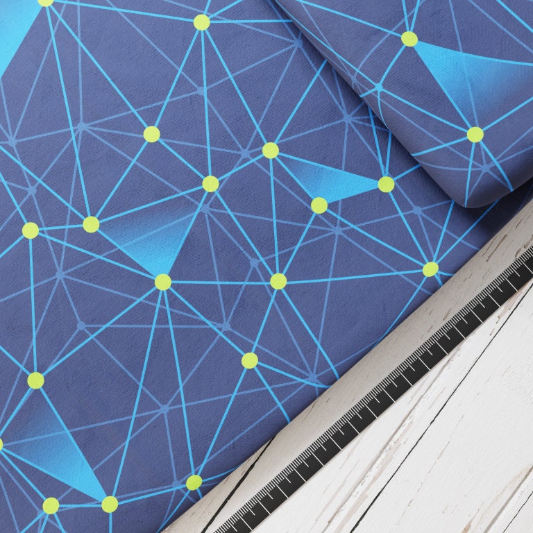 Baumwollsatin: Geometric Blue - perfekt für Schultüten, Accessoires zur Einschulung - Sterne, Weltall, Raumschiff, Starship, Universum