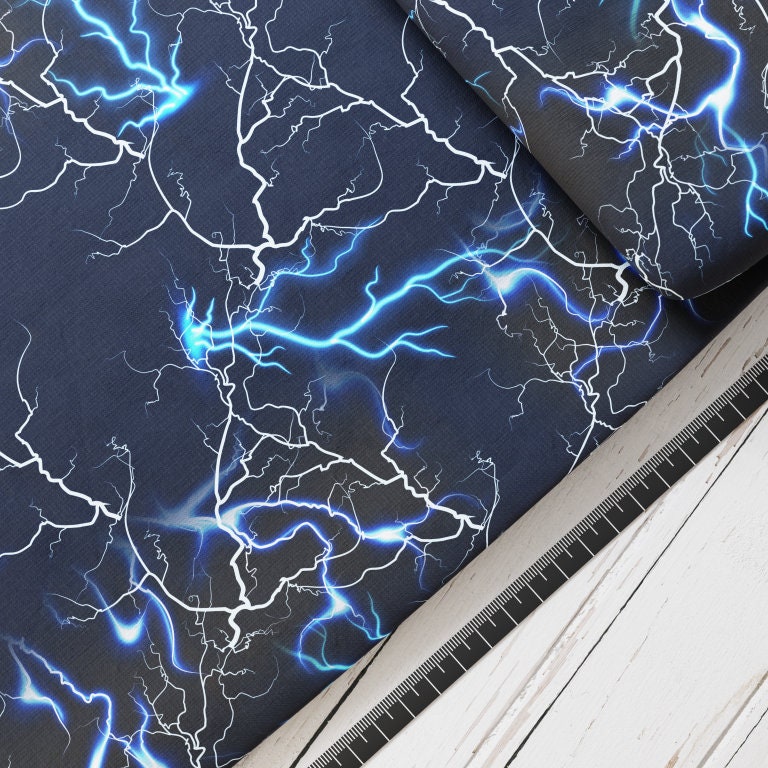 Baumwollsatin: Blitze / Lightnings - perfekt für Schultüten, Accessoires zur Einschulung - Blitz, Gewitter, Lightnings