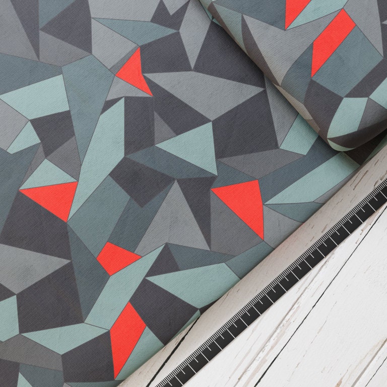 Baumwollsatin: Geometric Triangles Red - perfekt für Schultüten, Accessoires zur Einschulung - Dreiecke, Rot, Ninja, Karate