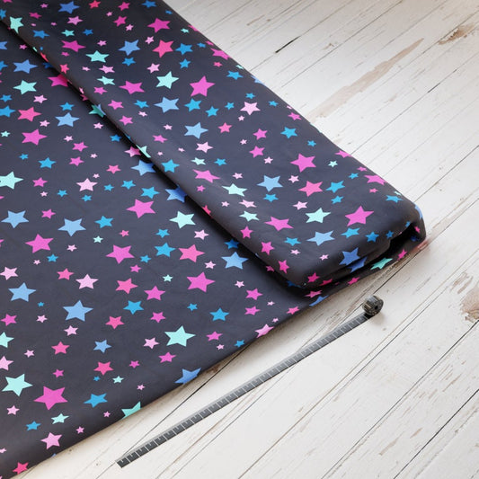 Baumwollsatin: Sterne Bunt - perfekt für Schultüten, Accessoires zur Einschulung - Stars, Colorful, Pink