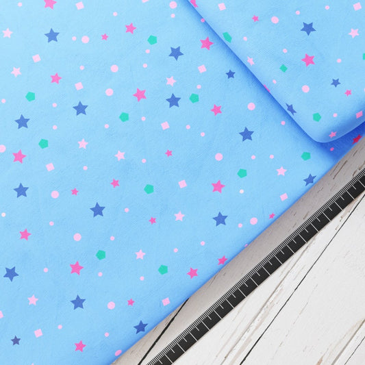 Baumwollsatin: Konfetti Sterne Hellblau - perfekt für Schultüten, Accessoires zur Einschulung - Stars, Konfetti, Blue