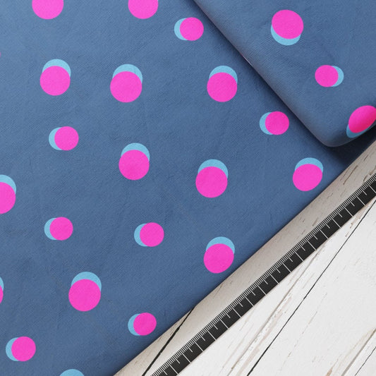 Baumwollsatin: Punkte Pink / Blau - perfekt für Schultüten, Accessoires zur Einschulung - Navy, Dots, Pink, Blue