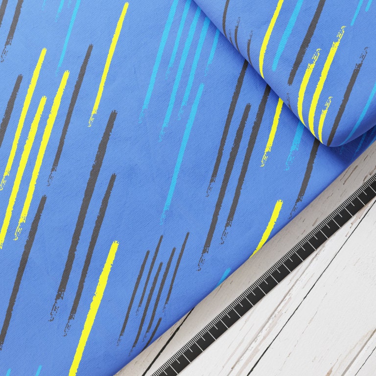 Baumwollsatin: Retro Streifen Blau-Gelb-Schwarz - perfekt für Schultüten, Accessoires zur Einschulung - Soccer, Fussball. Team, Stripes