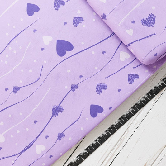 Baumwollsatin: Lila Hearts - perfekt für Schultüten, Accessoires zur Einschulung - Pferde, Horse, Horse Club, Pferde Club