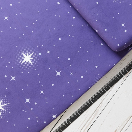 Baumwollsatin: Weltall Nachtlila - perfekt für Schultüten, Accessoires zur Einschulung - Weltall, Universum, Space, Sterne