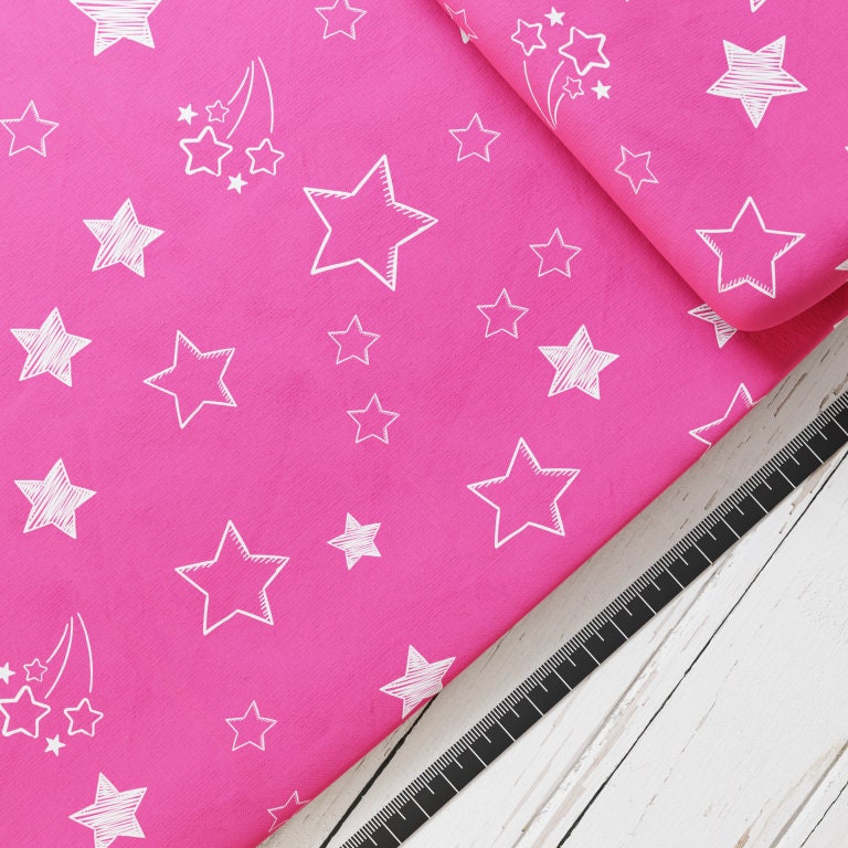 Baumwollsatin: Sterne Pink - perfekt für Schultüten, Accessoires zur Einschulung - Sterne, Stars, Pink