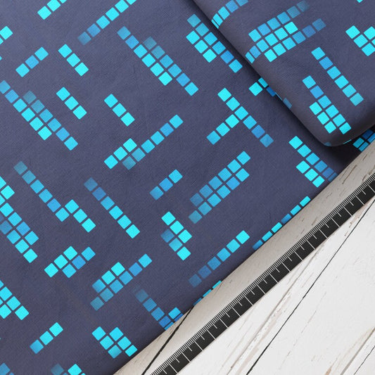 Baumwollsatin: Cubis Blue - perfekt für Schultüten, Accessoires zur Einschulung - Quadrate, Unterwasser, Tiefsee, Meer