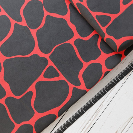 Baumwollsatin: Dino Schuppen Rot - perfekt für Schultüten, Accessoires zur Einschulung - Drachen, T-Rex, Dinosaurier