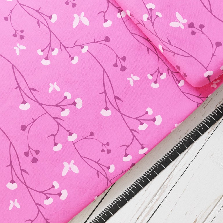 Baumwollsatin: Wild Roses and Butterfly - perfekt für Schultüten, Accessoires zur Einschulung - Rosen, Schmetterling, Blumen