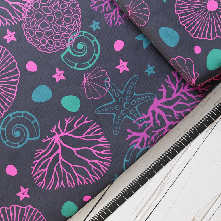 Baumwollsatin: Corallia - perfekt für Schultüten, Accessoires zur Einschulung - Koralle, Unterwasser, Muschel