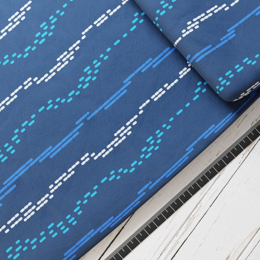 Baumwollsatin: Short Stripes Blue - perfekt für Schultüten, Accessoires zur Einschulung - Blau, Streifen, Linien, Punkte