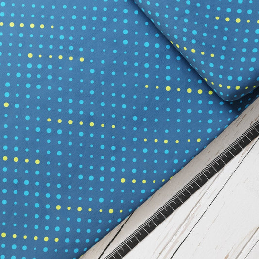 Baumwollsatin: Green meets Blue Dots - perfekt für Schultüten, Accessoires zur Einschulung - Punkte, Grün, Blau