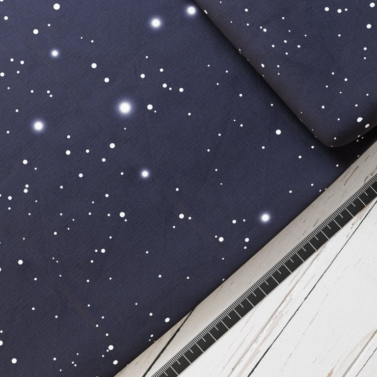 Baumwollsatin: Sternenhimmel Dark Navy - perfekt für Schultüten, Accessoires zur Einschulung - Sterne, universum, Weltall