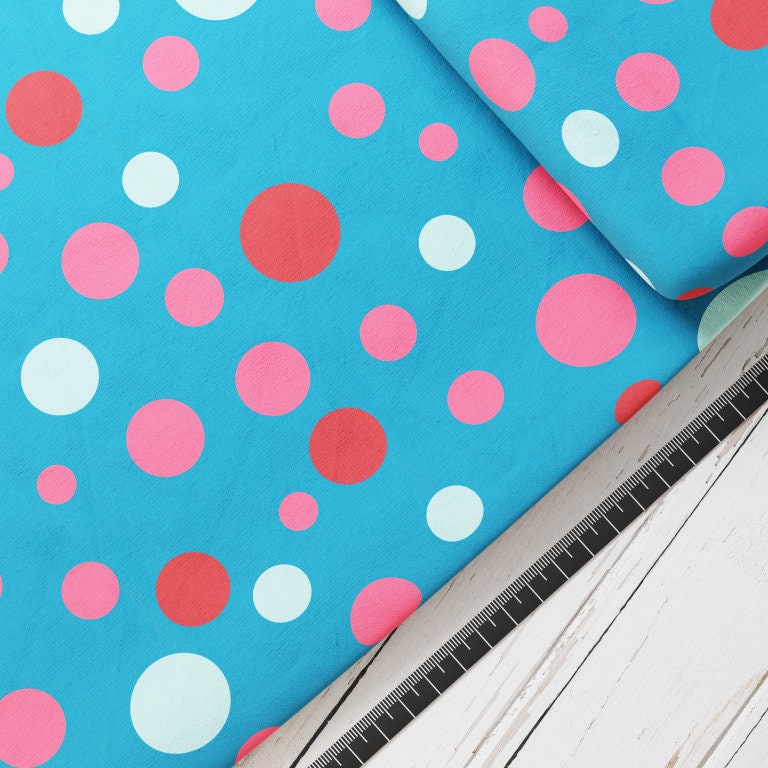 Baumwollsatin: Elegante Punkte auf Türkis - perfekt für Schultüten, Accessoires zur Einschulung - Dots, Pferde, Horse