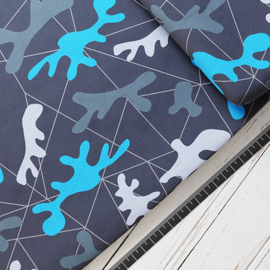 Baumwollsatin: Camouflage Blau - perfekt für Schultüten, Accessoires zur Einschulung - Kleckse, Farbspritzer, Geometrie, Blue, Splash