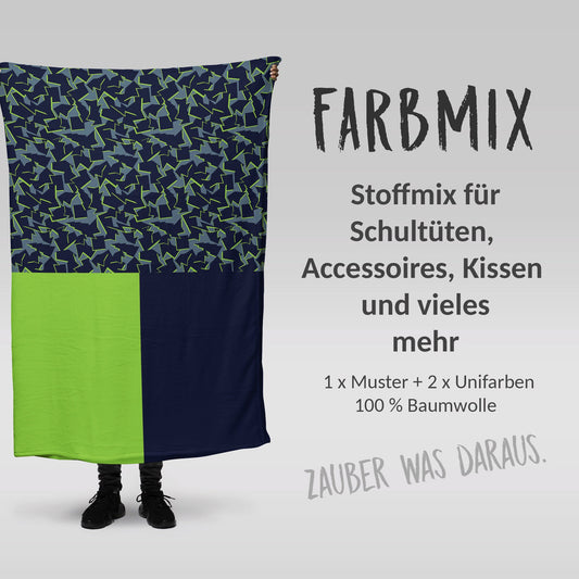 Stoffmix PANEL: Abstrakt Grün (97 cm x 150 cm) - perfekt für Schultüten & Accessoires zur Einschulung | T-Rex, Dinos, Wilde Tiere