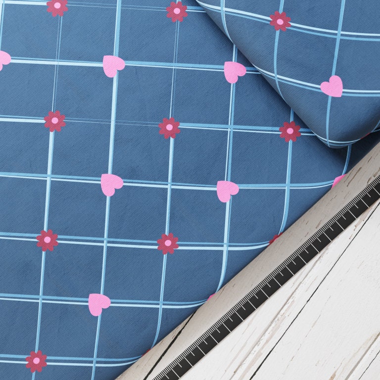 Baumwollsatin: Pferdesteppstoff 2.0 - perfekt für Schultüten, Accessoires zur Einschulung - Hufeisen, Pferd, Blume, Herz