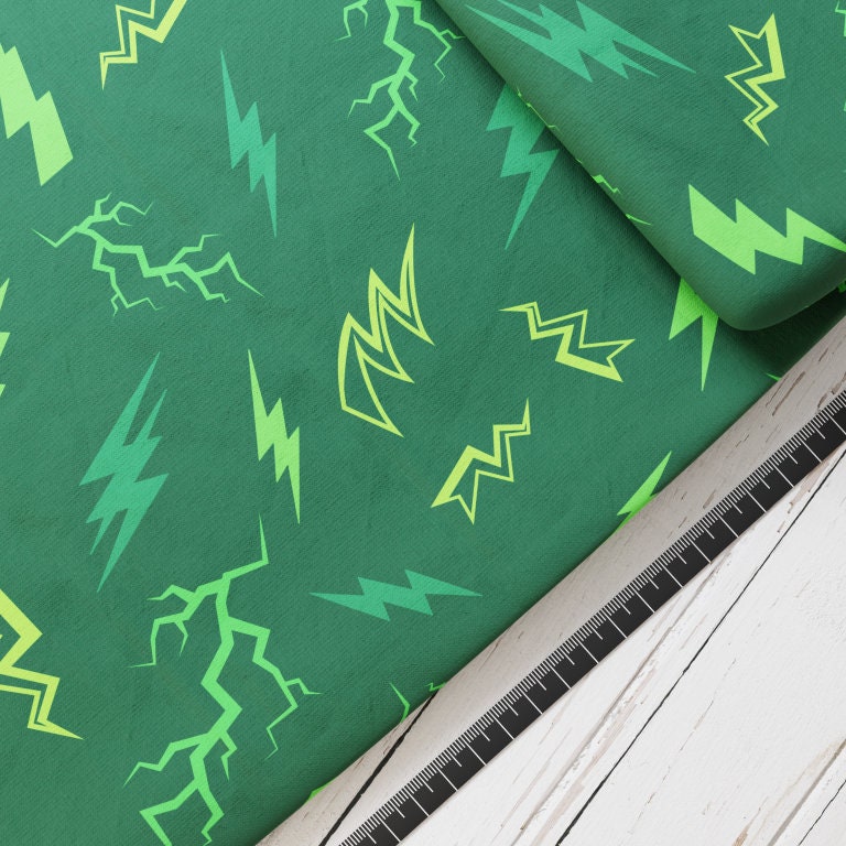 Baumwollsatin: Blitze Grün - perfekt für Schultüten, Accessoires zur Einschulung - Thunder, Lightnings, Green