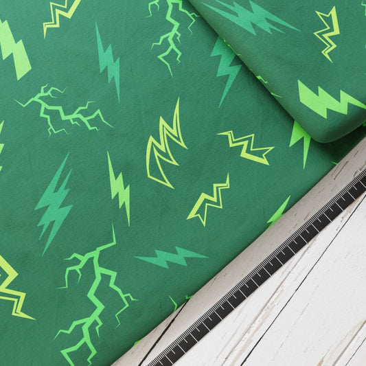 Baumwollsatin: Blitze Grün - perfekt für Schultüten, Accessoires zur Einschulung - Thunder, Lightnings, Green