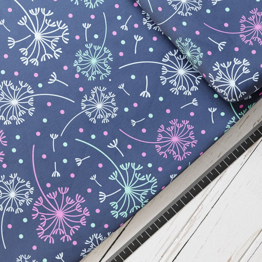 Baumwollsatin: Dandelion - perfekt für Schultüten, Accessoires zur Einschulung - Pusteblume, Löwenzahn, Punkte