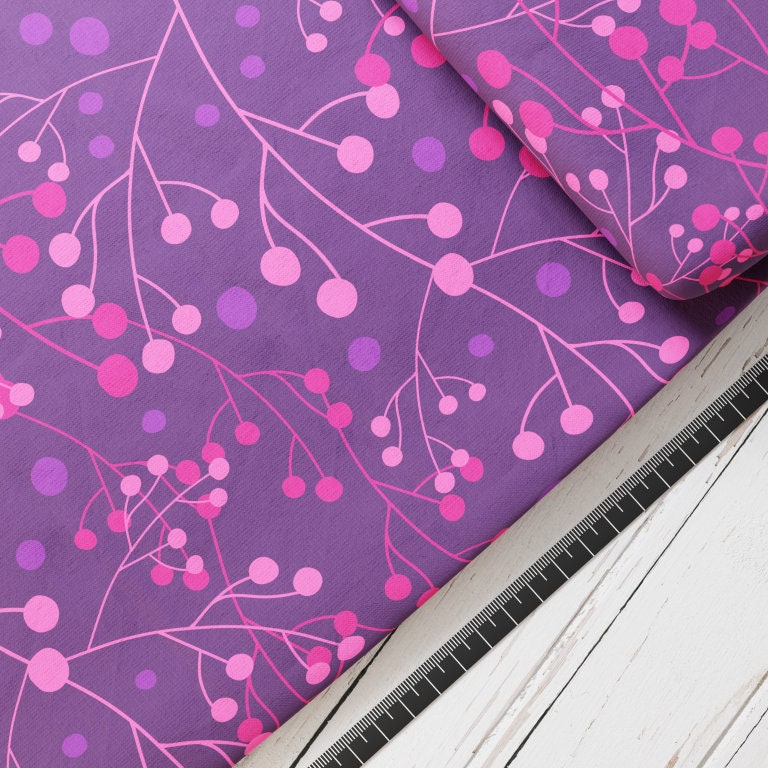 Baumwollsatin: Berries Pink - perfekt für Schultüten, Accessoires zur Einschulung - Beeren, Strauch, pink, Lila