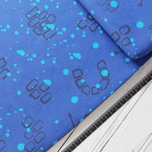 Baumwollsatin: Castle Blue - perfekt für Schultüten, Accessoires zur Einschulung - Mauer, Steine, Blau