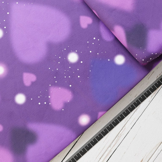 Baumwollsatin: Flying Hearts Violett - perfekt für Schultüten, Accessoires zur Einschulung - Herzen, Wolken, Lila, Himmel