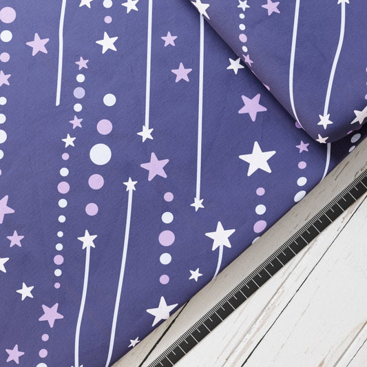 Baumwollsatin: Sterne & Punkte Lila - perfekt für Schultüten, Accessoires zur Einschulung - Pegasus, Pferd, Stars, Lines, Violett