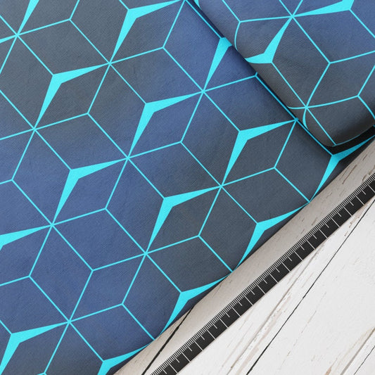 Baumwollsatin: Night Cubes - perfekt für Schultüten, Accessoires zur Einschulung - Würfel, Blau, Geometrie, Cubes, Dunkel