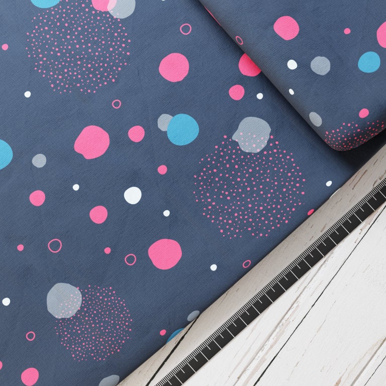Baumwollsatin: Punkte Pink - perfekt für Schultüten, Accessoires zur Einschulung - Kreise, Dots, Phantasie, Blau, Welt