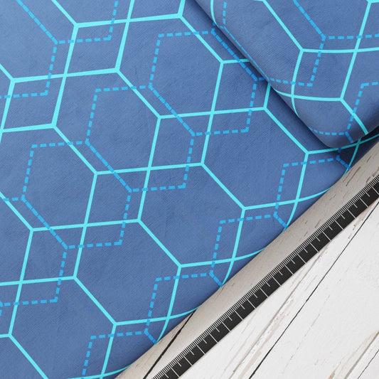 Baumwollsatin: Hexagon Blue - perfekt für Schultüten, Accessoires zur Einschulung - Sechseck, Blau, Polizei, Linien