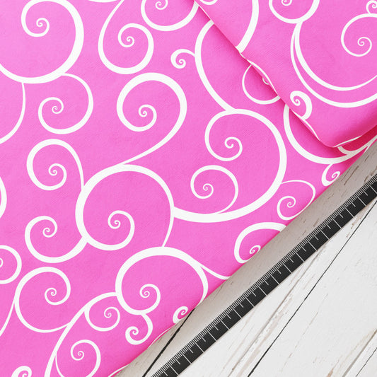 Baumwollsatin: Curly Pink - perfekt für Schultüten, Accessoires zur Einschulung - Einhorn, Wirbel, Schnörkel, Kringel, Ornament, Spirale