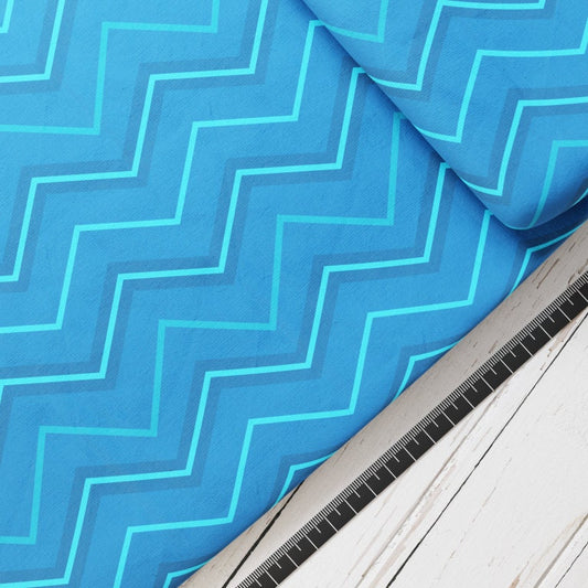 Baumwollsatin: Wilde Wellen - perfekt für Schultüten, Accessoires zur Einschulung - Hai, Wellen, Zickzack, Bögen, Blau, Shark, Wild, Wasser