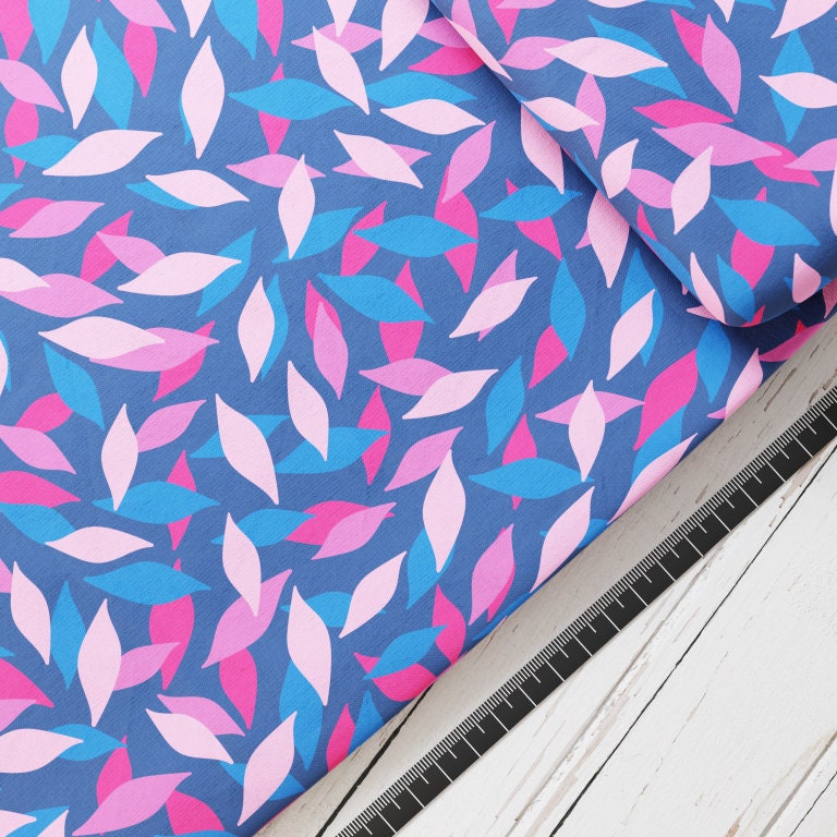 Baumwollsatin: Falling Leaves - perfekt für Schultüten, Accessoires zur Einschulung - Blätter, Pink, Rosa, Blau, Blatt, Traum
